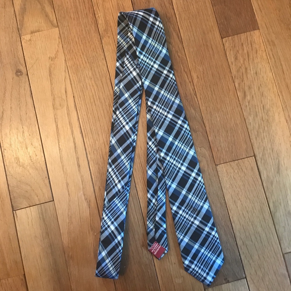 100% Silk An Original Penguin Slim Blue Plaid Tie